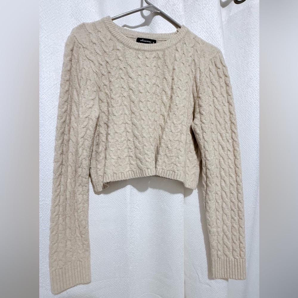 Olivaceous Cream Cable Knit Crew Neck Sweater